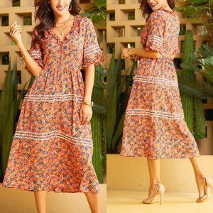 SUZANNE BETRO Ruffle Trim Tiered Dress Size L